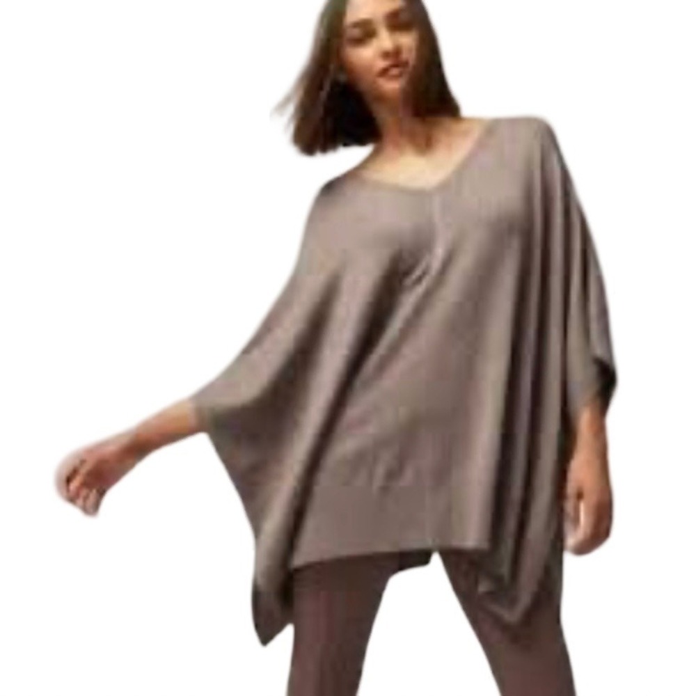Soma Taupe Knit V-Neck Poncho Sweater Draped Batwing Wrap Sz S/M Neutral Classic
